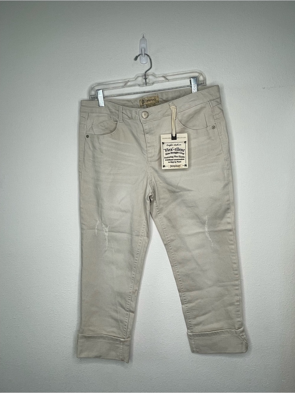 Democracy Khaki Flex-Ellent Cotton Blend Straight Distressed Crop Jeans 10 NWT